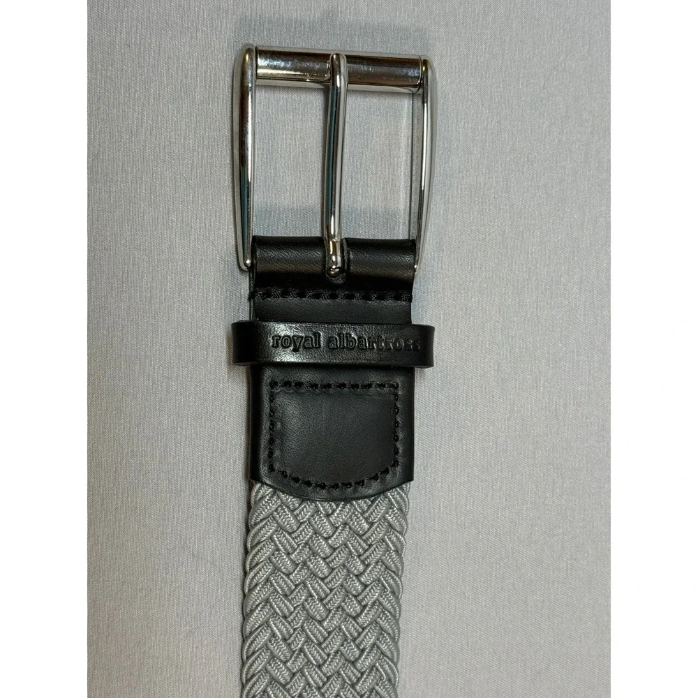 Royal Albartross Woven Belt Mens Size L Grey Leather Trim Made in Spain